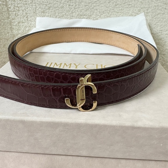 Jimmy Choo Burgundy Leather JC Logo Belt 95 cm - Picture 2 of 6